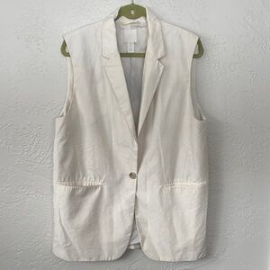 H&M Off-White Sleeveless Cotton Blend Lined  Vest M